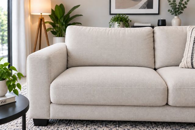 The same couch after a CouchToRug extraction clean, with colour and texture restored.